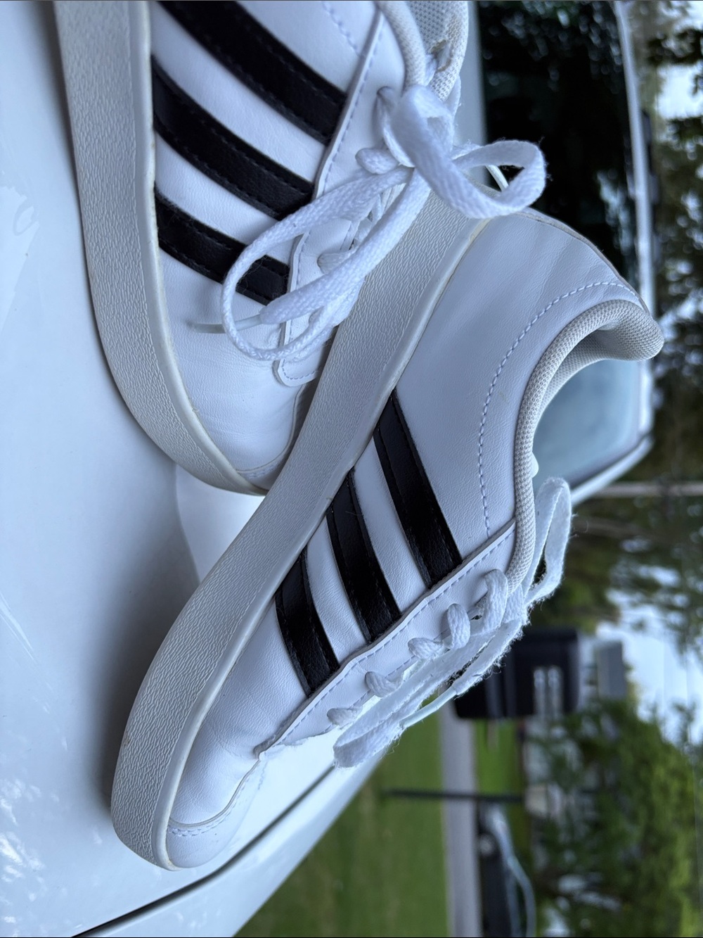 adidas White Sneakers with Black Three-Stripes Kids